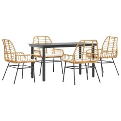 Ensemble à manger jardin coussins 5pcs marron poly rotin verre 