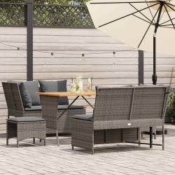 Salon de jardin 5 pcs avec coussins gris résine tressée 