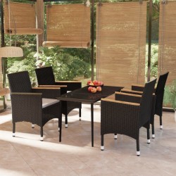 Ensemble à manger de jardin avec coussins 5 pcs Noir 