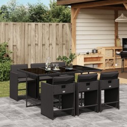 Ensemble à manger de jardin coussins 7pcs Noir Résine tressée 