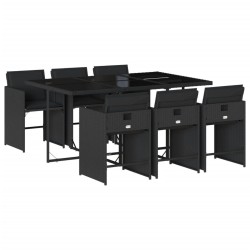 Ensemble à manger de jardin coussins 7pcs Noir Résine tressée 