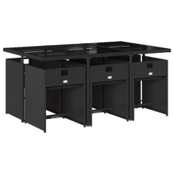 Ensemble à manger de jardin coussins 7pcs Noir Résine tressée 