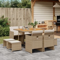 Ensemble à manger de jardin et coussins 9 pcs beige Poly rotin 