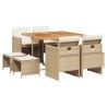 Ensemble à manger de jardin et coussins 9 pcs beige Poly rotin 