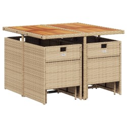 Ensemble à manger de jardin et coussins 9 pcs beige Poly rotin 
