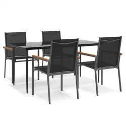 Ensemble à manger de jardin 5 pcs noir textilène et acier 