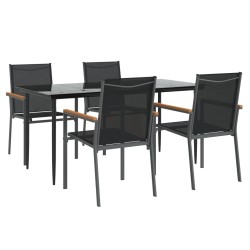 Ensemble à manger de jardin 5 pcs noir textilène et acier 