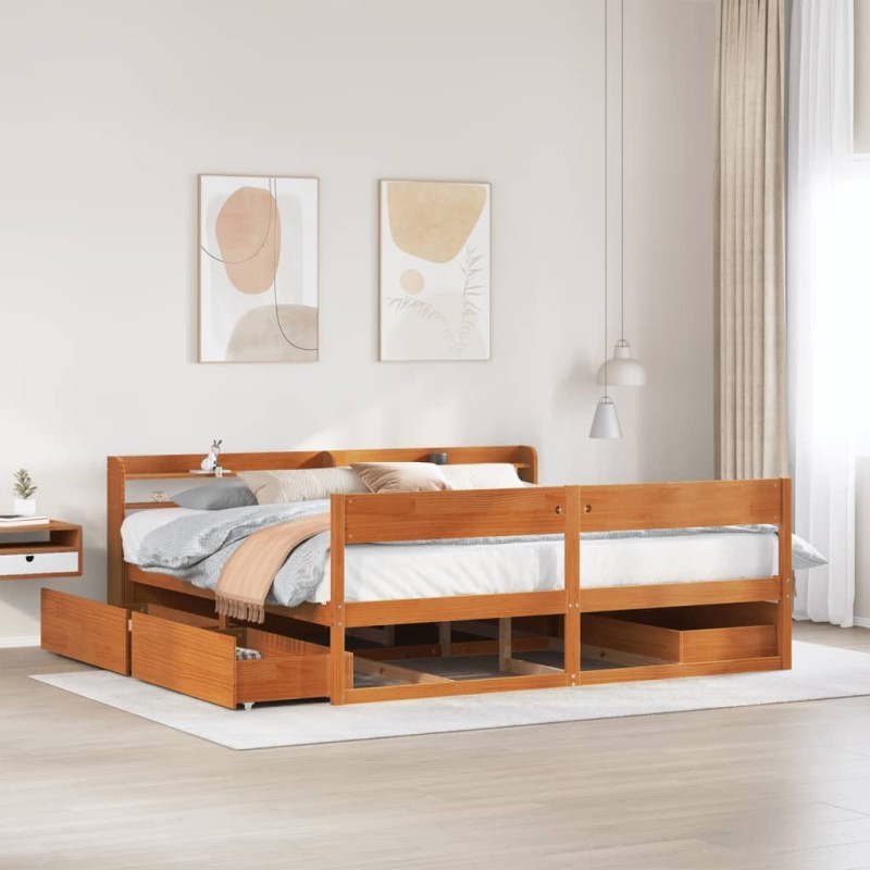 Cadre de lit sans matelas cire marron 180x200cm bois pin massif 