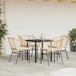 Ensemble à manger jardin coussins 5pcs marron poly rotin verre 