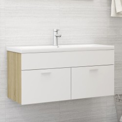 Armoire d'évier et lavabo intégré Blanc/chêne sonoma Aggloméré 