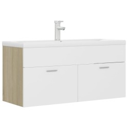 Armoire d'évier et lavabo intégré Blanc/chêne sonoma Aggloméré 
