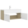 Armoire d'évier et lavabo intégré Blanc/chêne sonoma Aggloméré 