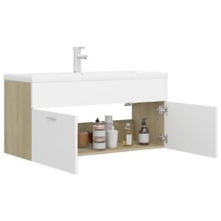 Armoire d'évier et lavabo intégré Blanc/chêne sonoma Aggloméré 