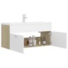 Armoire d'évier et lavabo intégré Blanc/chêne sonoma Aggloméré 