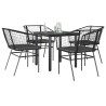 Ensemble à manger de jardin et coussins 5 pcs noir rotin verre 