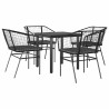Ensemble à manger de jardin et coussins 5 pcs noir rotin verre 