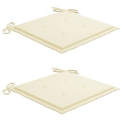Chaises de jardin lot de 2 et coussins crème Bois teck massif 