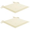 Chaises de jardin lot de 2 et coussins crème Bois teck massif 