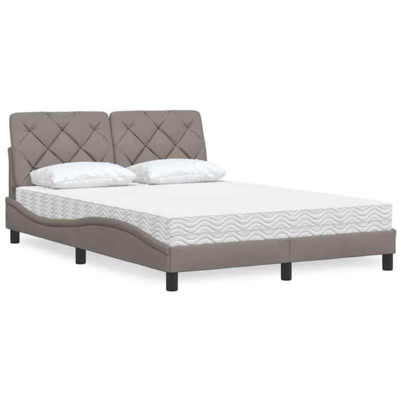 Lit avec matelas taupe 140x190 cm tissu 