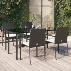 Ensemble à manger de jardin coussins 5pcs Noir Résine tressée 