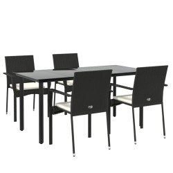 Ensemble à manger de jardin coussins 5pcs Noir Résine tressée 