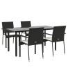 Ensemble à manger de jardin coussins 5pcs Noir Résine tressée 