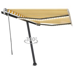 Auvent manuel rétractable avec LED 350x250 cm Jaune et blanc 