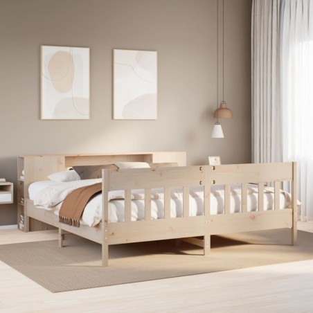 Lit bibliothèque sans matelas 200x200 cm bois massif de pin 