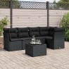 Salon de jardin 6 pcs avec coussins noir résine tressée 