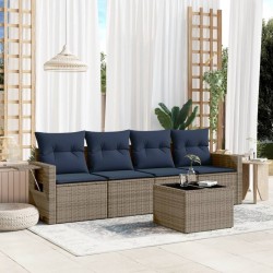 Salon de jardin 5 pcs avec coussins gris résine tressée 
