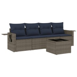 Salon de jardin 5 pcs avec coussins gris résine tressée 