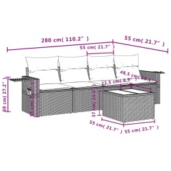 Salon de jardin 5 pcs avec coussins gris résine tressée 
