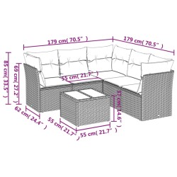 Salon de jardin 6 pcs avec coussins noir résine tressée 
