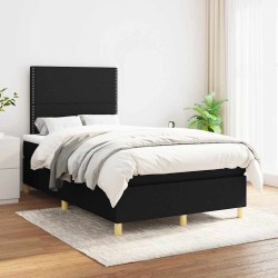 Sommier à lattes de lit avec matelas noir 120x190 cm tissu 