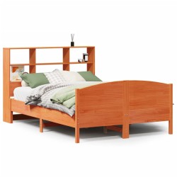 Lit bibliothèque sans matelas cire marron 140x190 cm pin massif 