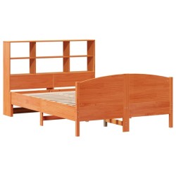 Lit bibliothèque sans matelas cire marron 140x190 cm pin massif 