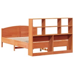Lit bibliothèque sans matelas cire marron 140x190 cm pin massif 