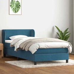 Sommier à lattes de lit et matelas bleu foncé 90x220 cm velours 
