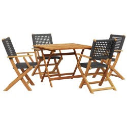 Ensemble à manger de jardin 5 pcs résine tressée et bois massif 