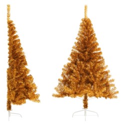 Demi sapin de Noël artificiel avec support doré 120 cm PET 