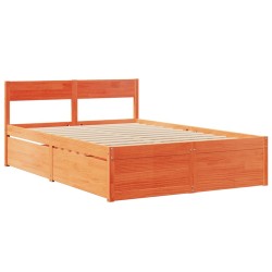Cadre de lit sans matelas cire marron 135x190cm bois pin massif 