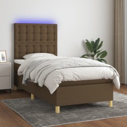 Sommier à lattes de lit matelas et LED Marron foncé 100x200 cm 