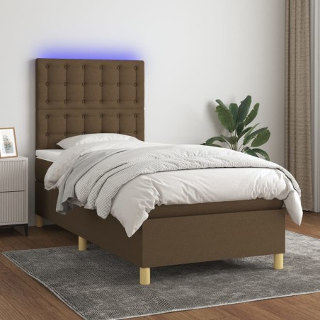 Sommier à lattes de lit matelas et LED Marron foncé 100x200 cm 