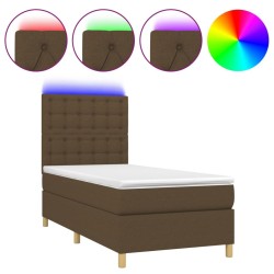 Sommier à lattes de lit matelas et LED Marron foncé 100x200 cm 