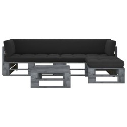 Salon de jardin palette 4pcs avec coussins Pin imprégné de gris 