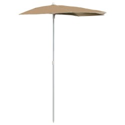 Demi-parasol de jardin avec mât 180x90 cm taupe 