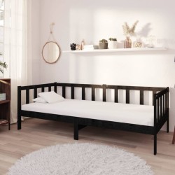 Lit de repos avec matelas 90x200 cm Noir Bois de pin massif 
