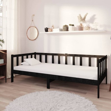 Lit de repos avec matelas 90x200 cm Noir Bois de pin massif 
