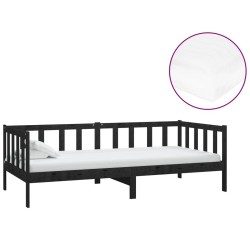 Lit de repos avec matelas 90x200 cm Noir Bois de pin massif 
