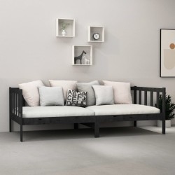 Lit de repos avec matelas 90x200 cm Noir Bois de pin massif 